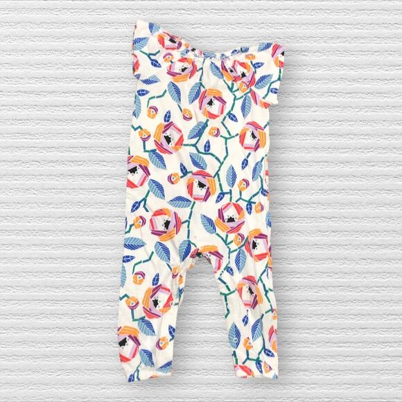 Tea Collection Colorful Geometric Floral Flutter Sleeve Romper 9-12m *Play* - Picture 1 of 4